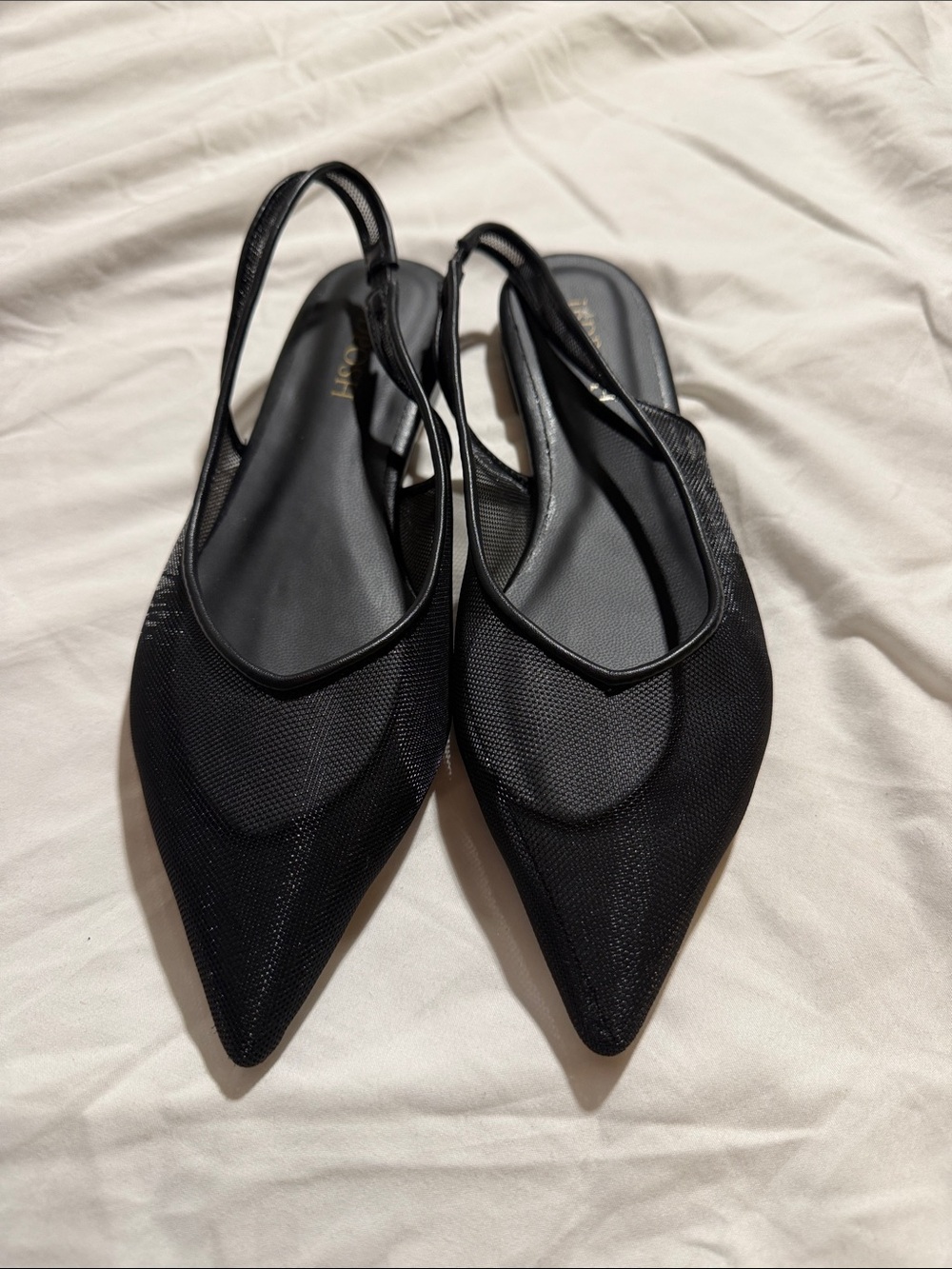 Black Sheer Mesh Pointed Toe Slingback Flats NWOT